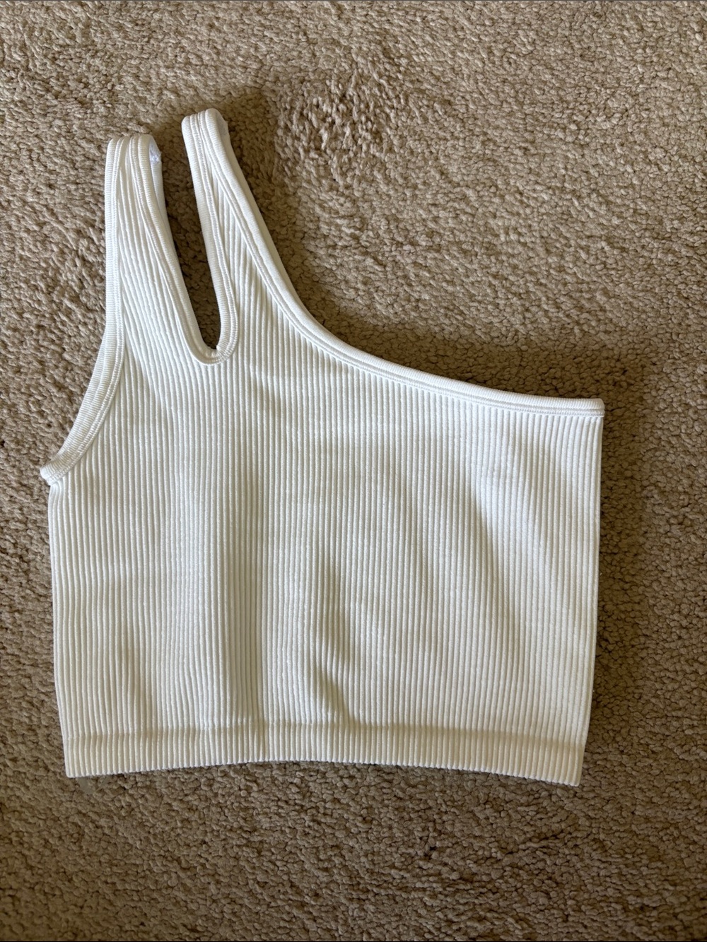 Ribbed One-Shoulder Crop Top in White - Picture 1 of 2